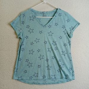 Jasmine and Ginger Womens Top Large‎ Short Sleeve Blue Stars PolyCotton